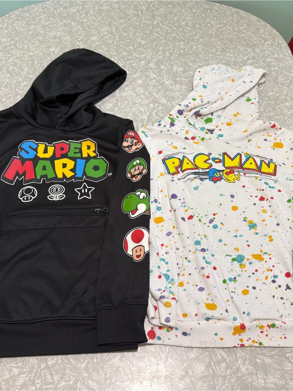 Nintendo Super Mario & Pac-Man Kids Hoodies - Black and White Splash